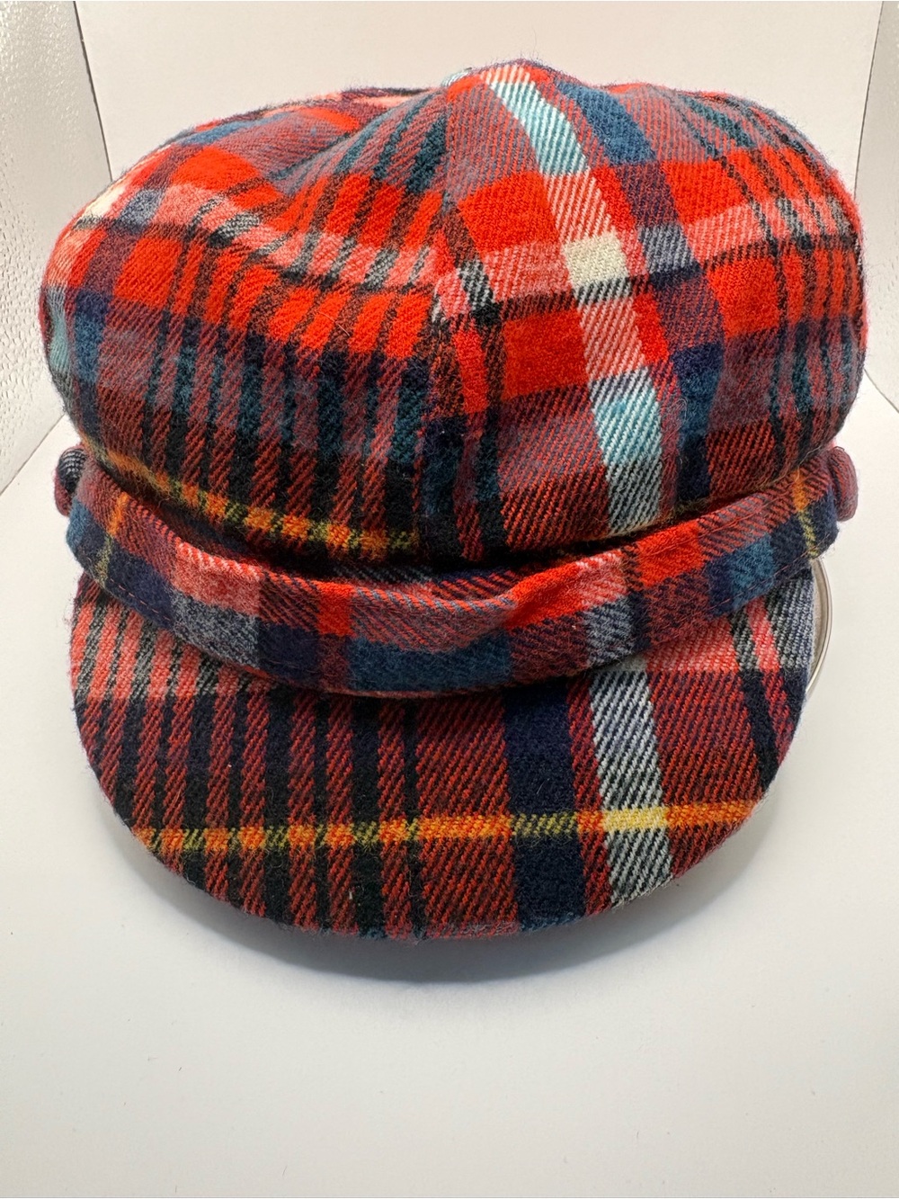 D&Y Plaid Newsboy Cabbie Baker Boy Cap Red Orange Navy Y2K One Size